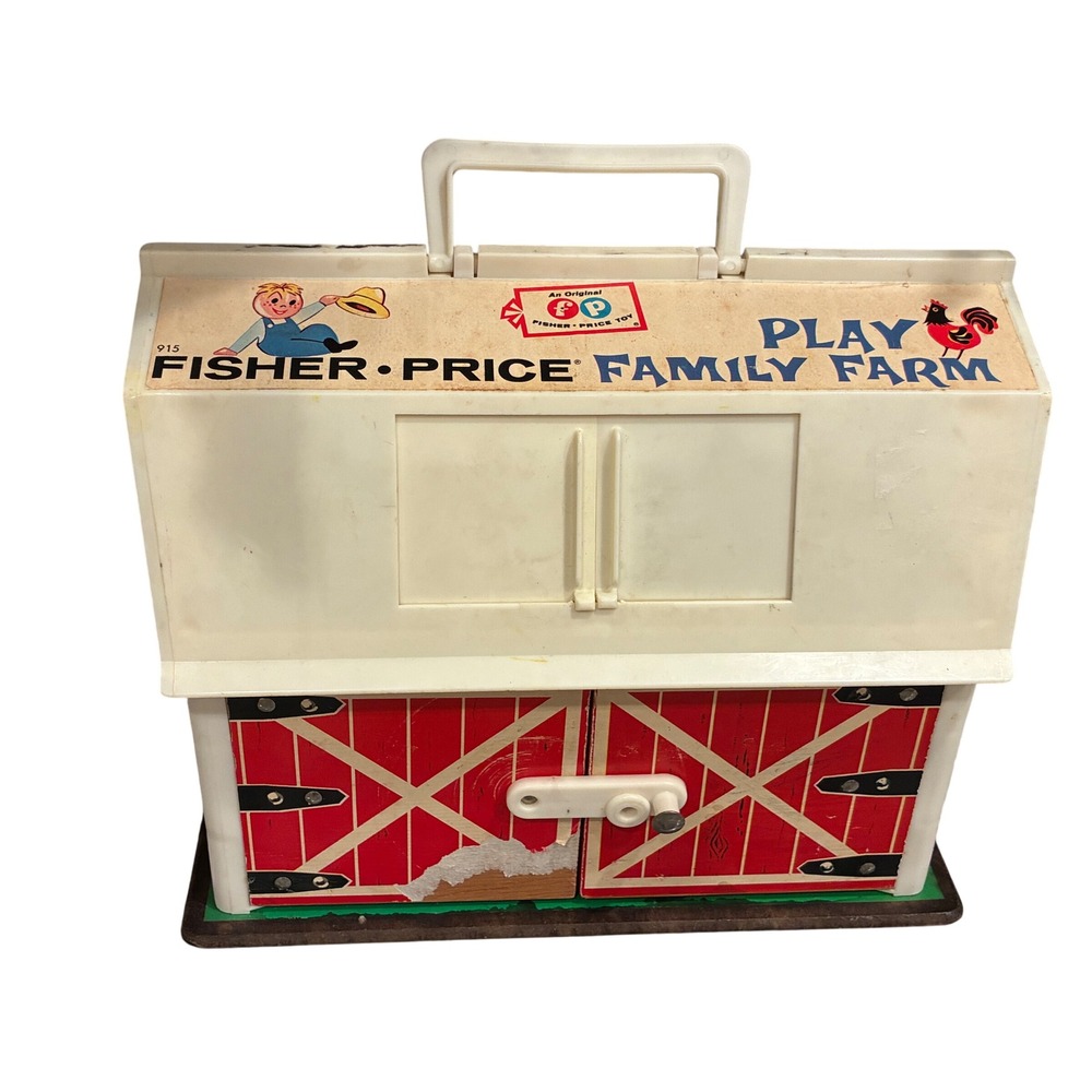 Vintage Fisher Price Play Family Farm 915 Red Barn Toy 1967 Litho Carrying Case